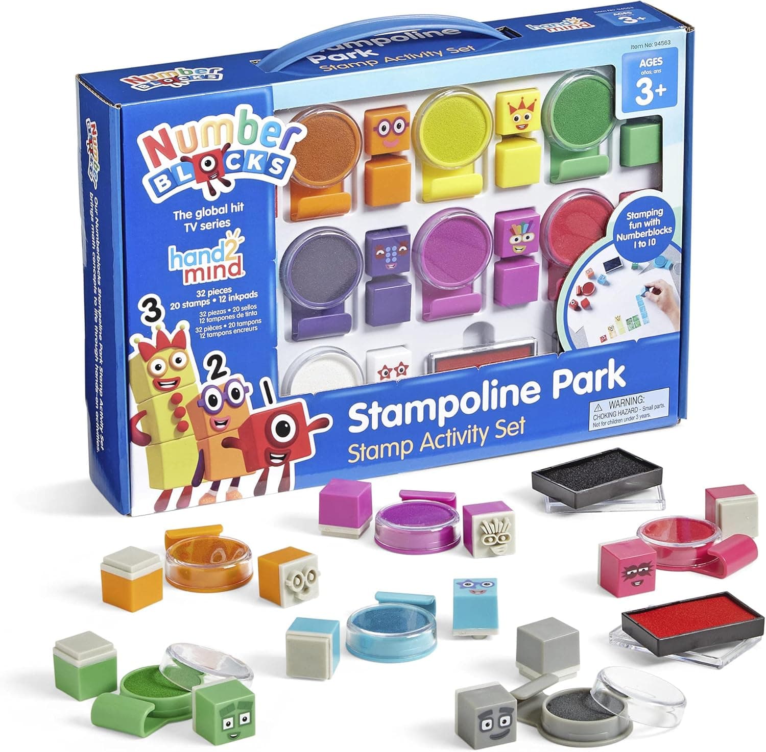 Numberblocks Stampoline Park Juego de Sellos, 20 Sellos, 12 Pastillas de Tinta Lavables, Juguetes Numéricos