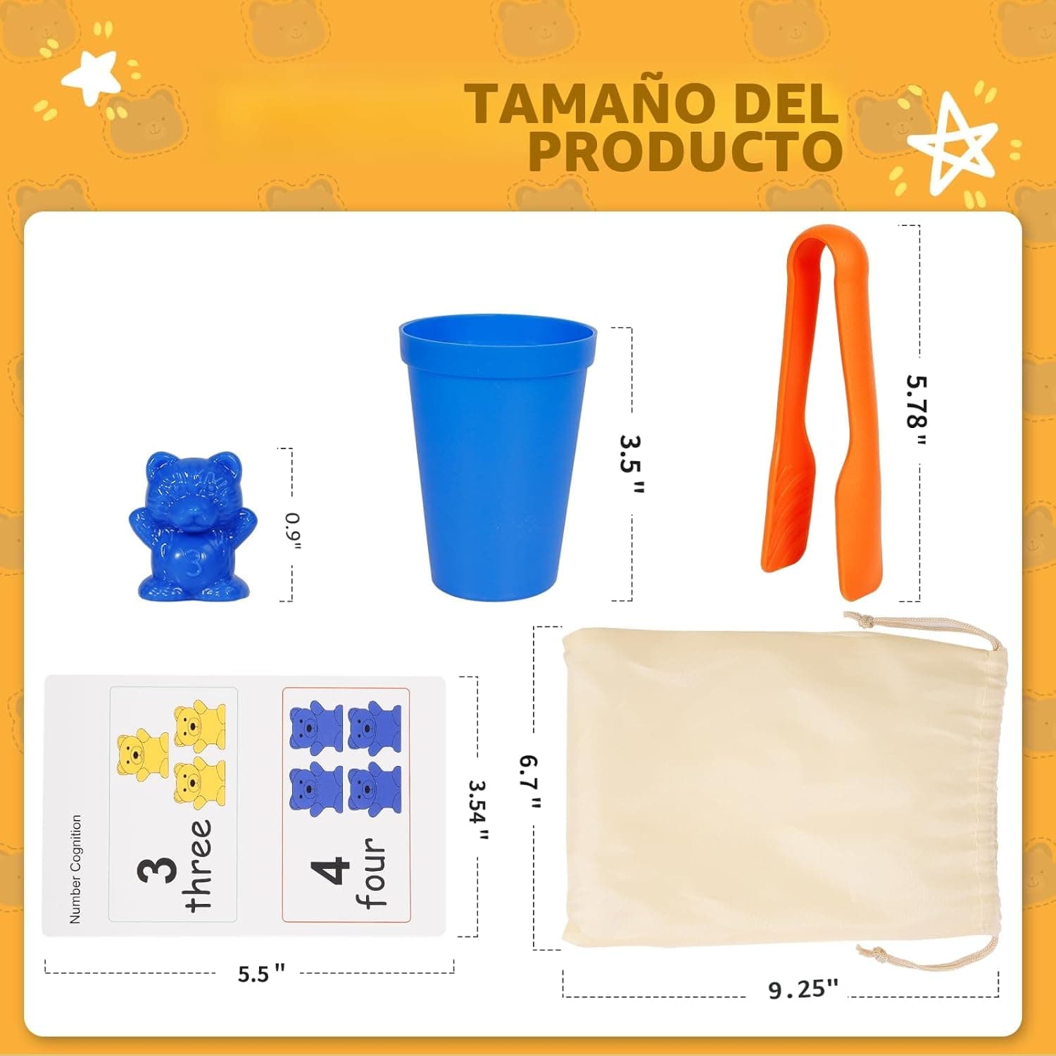 Bmag Contar osos con tazas de clasificación a juego, juguetes de aprendizaje preescolar, juegos de reconocimiento de color y matemáticas miniatura 4