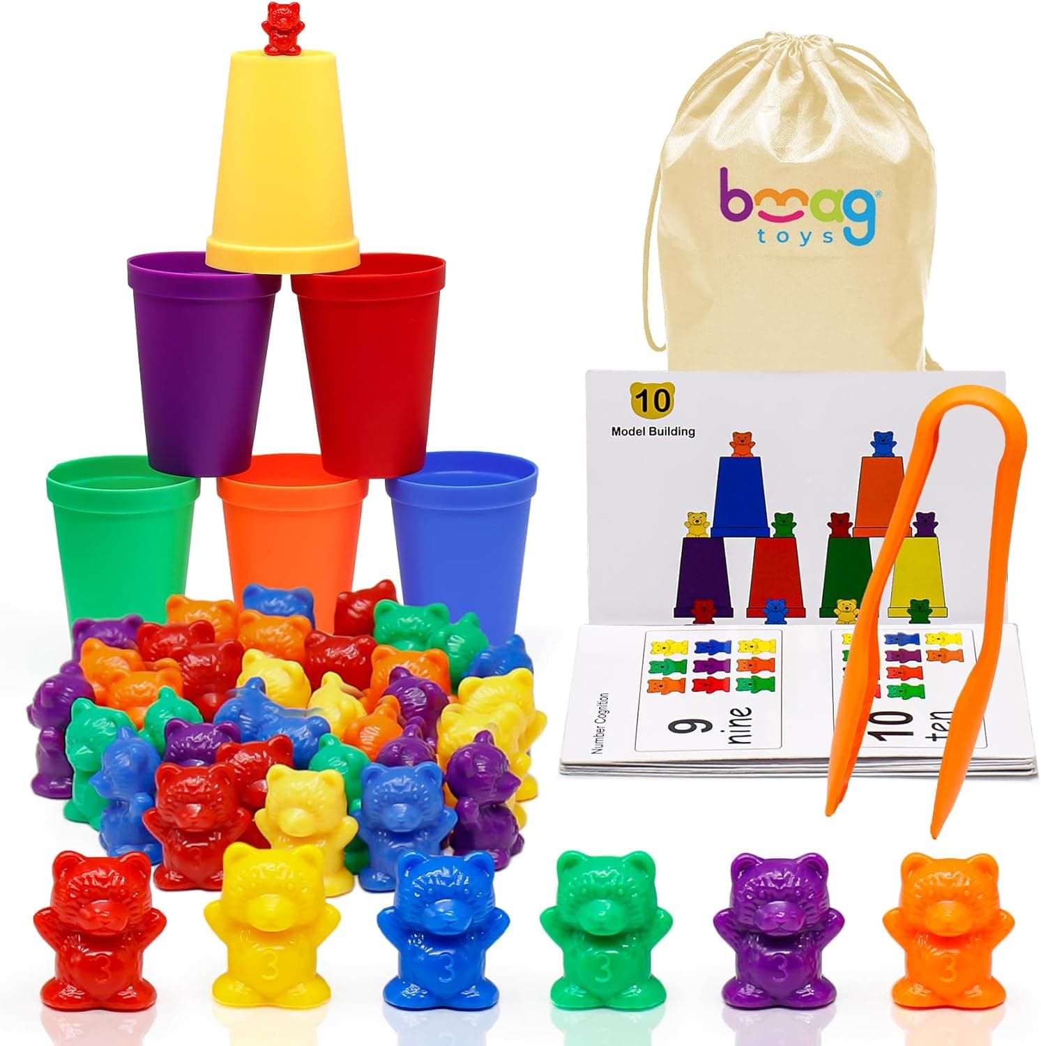 Bmag Contar osos con tazas de clasificación a juego, juguetes de aprendizaje preescolar, juegos de reconocimiento de color y matemáticas
