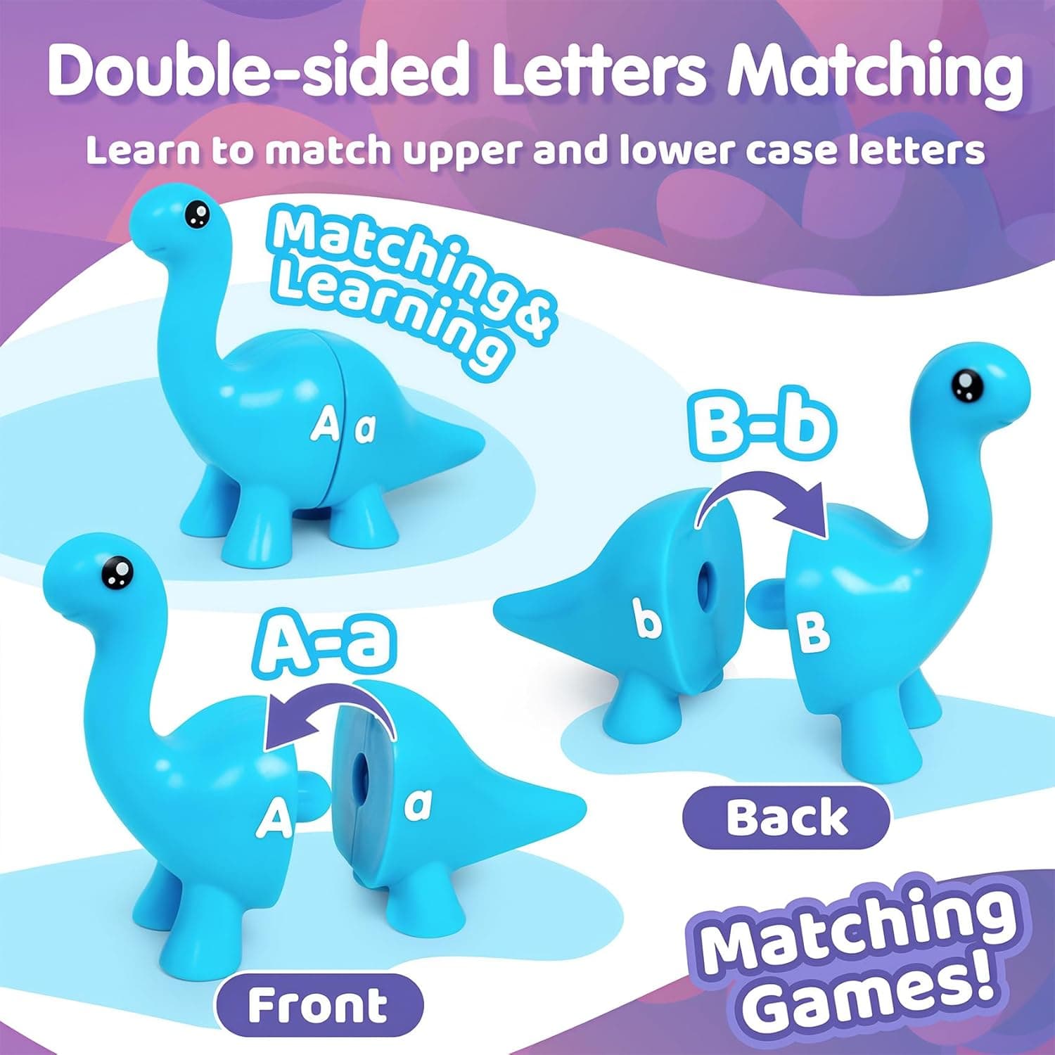 Juguetes de aprendizaje del alfabeto de dinosaurio, 13 piezas de juego de dinosaurios de doble cara para niños miniatura 4