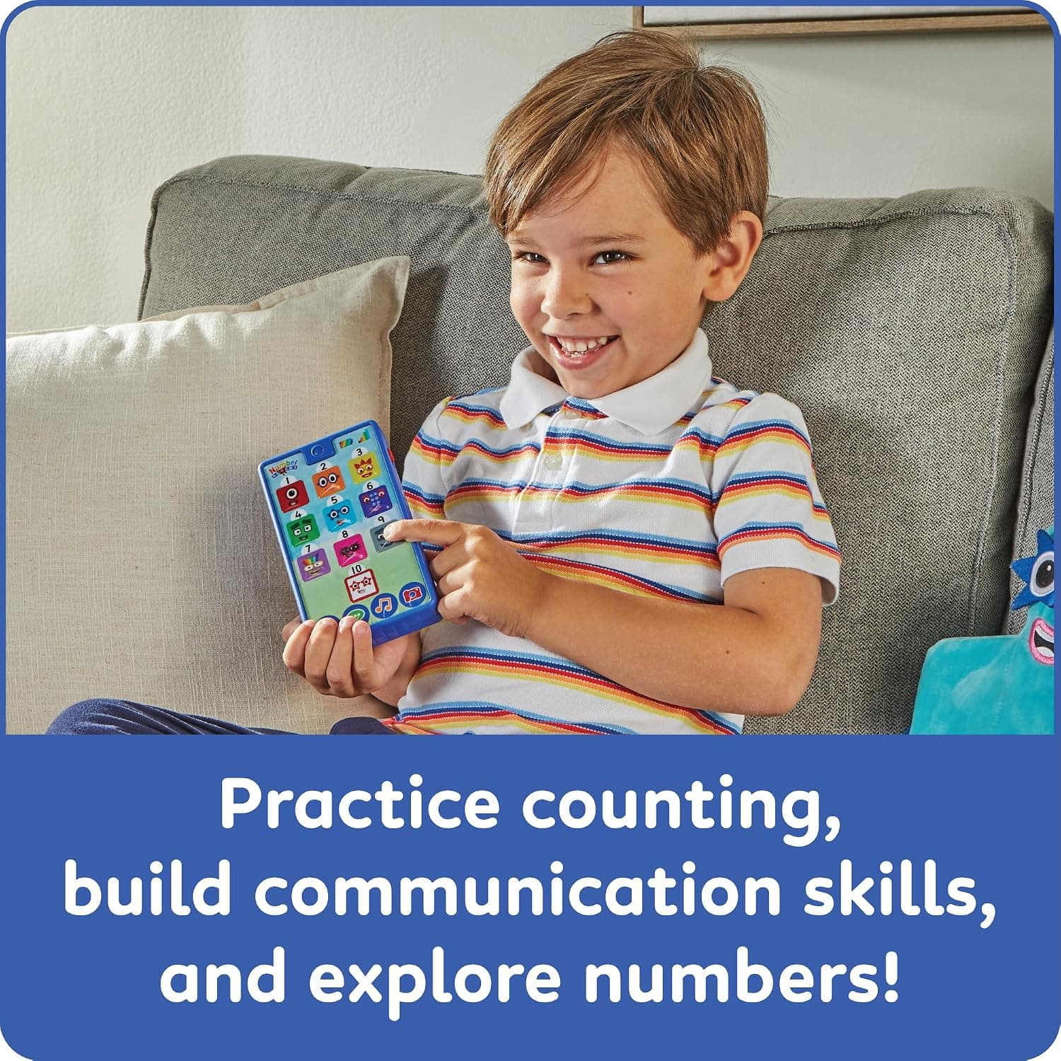hand2mind Numberblocks - Teléfono divertido con números, más de 30 sonidos y canciones, teléfono celular de juego de simulación para niños, juguetes musicales interactivos para niños pequeños miniatura 5
