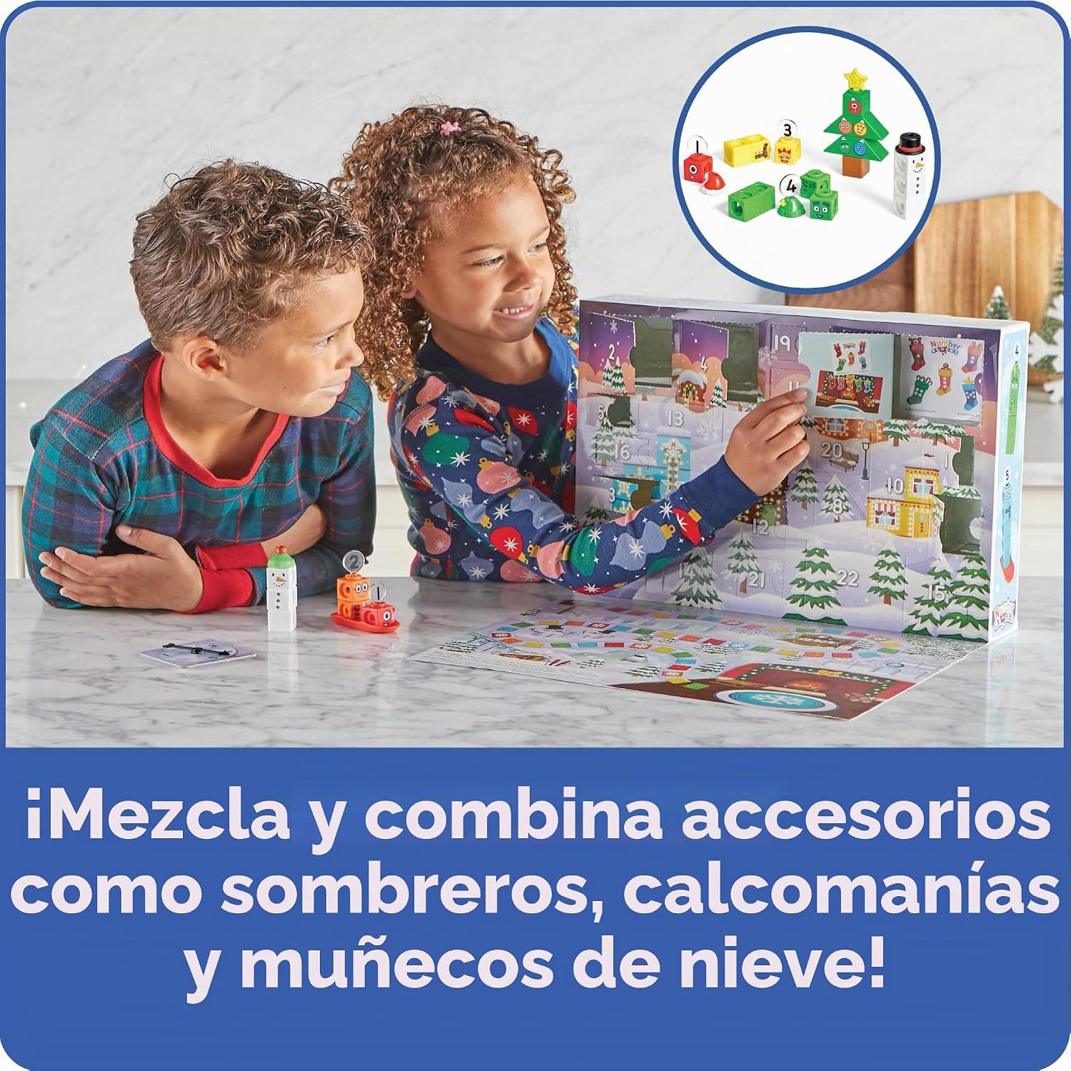 hand2mind Numberblocks MathLink Cubes Calendario de Adviento, 24 días de regalos sorpresa y figuras temáticas, calendario de cuenta regresiva de Navidad con tablero de juego integrado miniatura 3