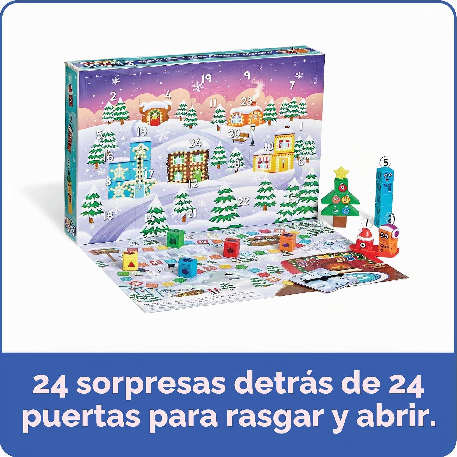 hand2mind Numberblocks MathLink Cubes Calendario de Adviento, 24 días de regalos sorpresa y figuras temáticas, calendario de cuenta regresiva de Navidad con tablero de juego integrado miniatura 4